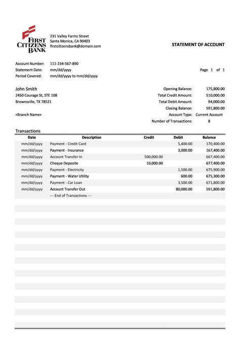 An Invoice Form With The Words Statement Of Account