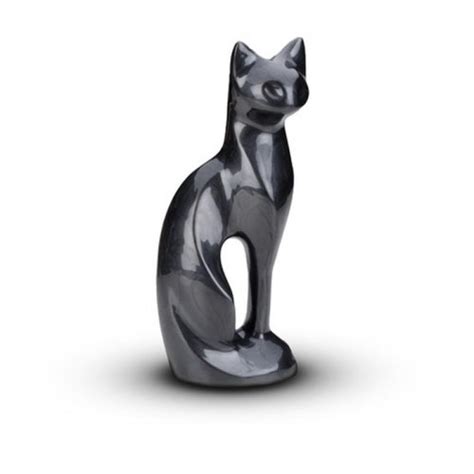 Cremation ashes can be safely placed in the urn via a secure bottom opening. Sculpted Figurine - Cat Cremation Ashes Urn - BLACK