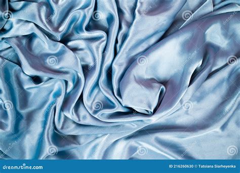 Light Blue Satin Background And Texture Grooved Of Blue Fabric