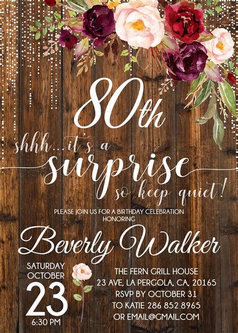 Surprise 80th Birthday Invitation Any Age Surprise Birthday Etsy