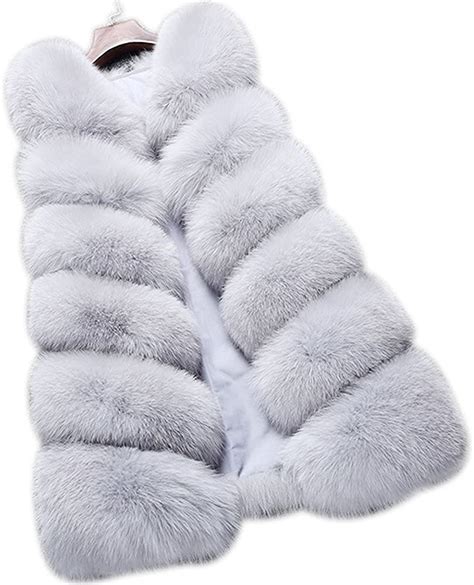 Dikoaina Fashion Womens Warm Long Faux Fox Fur Vest Waistcoat