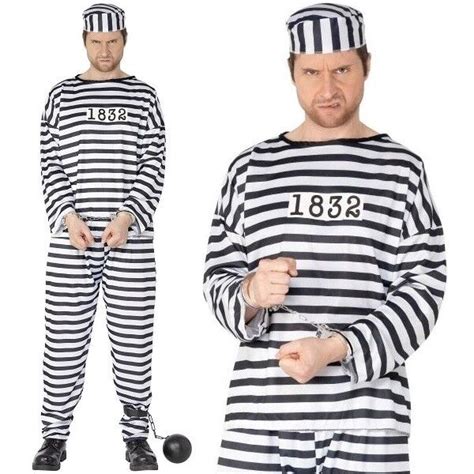 Mens Convict Fancy Dress Costume Prisoner Robber Outfit By Smiffys Ebay