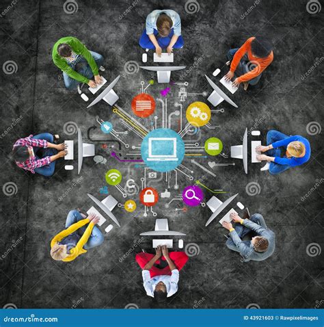 People Using Computers Social Network Concept Stock Illustration