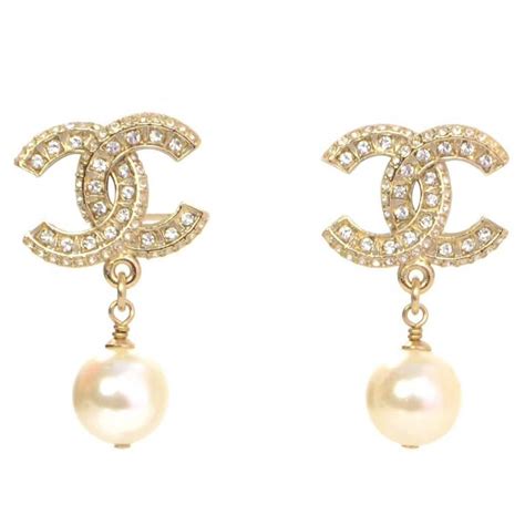 Chanel New 16 Crystal And Pearl Cc Drop Earrings For Sale At 1stdibs