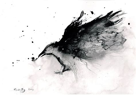 Raven Art Ink On 8x11 Ina4 21x30cm Black And White Etsy In 2021