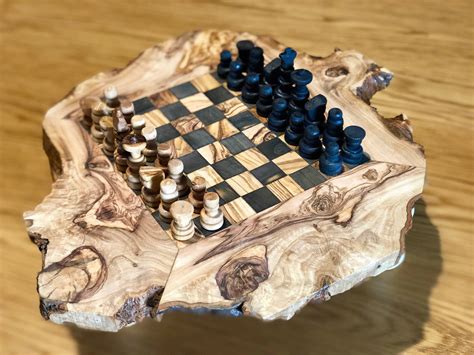 Unique Chess Set Rustic Chess Set Board Olive Wood Etsy Chess Set
