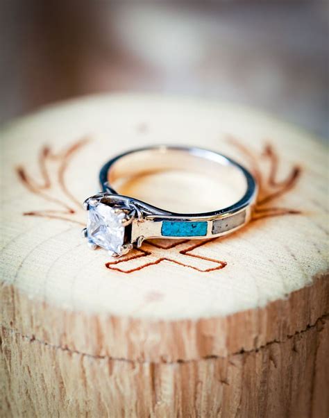 Ct Moissanite Antler Pronged Engagement Ring With Antler And Turquoise