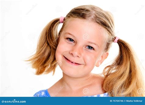 Little Smiling Girl With Pigtails Stock Photo Image Of Happiness