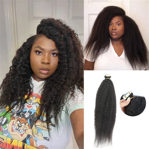 Kinky Straight Tape In Extension Mimics Natural Hair Blown Out Look Ywigs