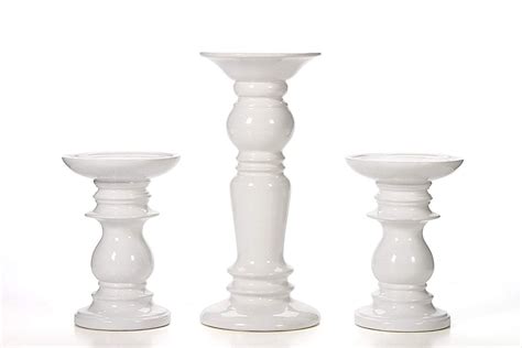 Ceramic Pillar White Candle Holders Set Of 3 White Pillar Candle