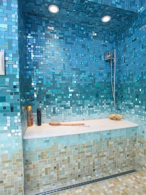 Bright blue walls misty blue mosaic tiles on the tub surround and mottled slate floor tiles 21 blue tile bathroom designs decorating ideas design. Pin on Clawfoot tubs and bathrooms I want.