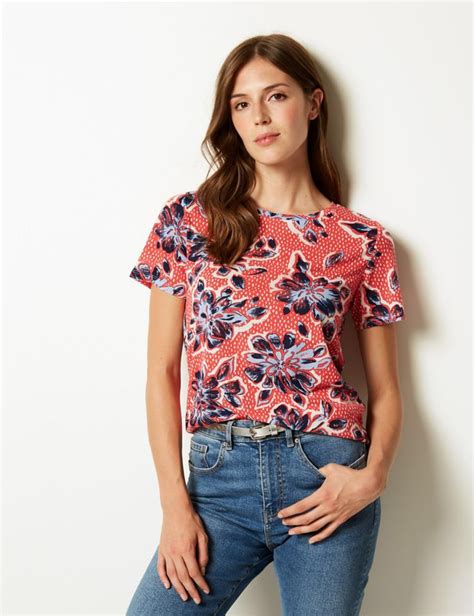 Floral Print Round Neck Short Sleeve T Shirt Mands Collection Mands