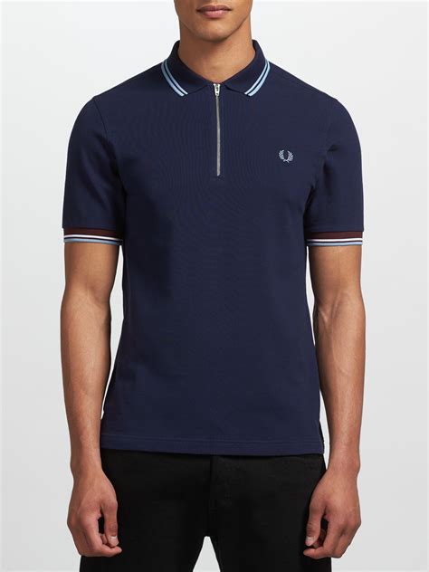 Fred Perry Twin Tip Zip Polo Shirt In Carbon Blue For Men Lyst