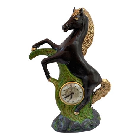 Mid Century Lanshire Large 26 Chalkware Rearing Horse Mantle Clock
