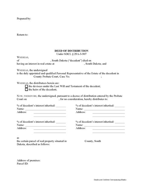 Todd County Personal Representative Deed Of Distribution Forms South