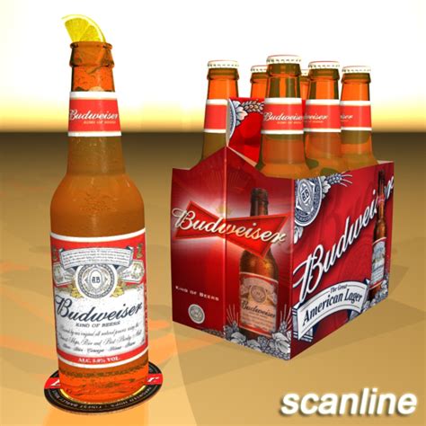 Budweiser Beer Bottle Six Cardboard Pack D Model Flatpyramid