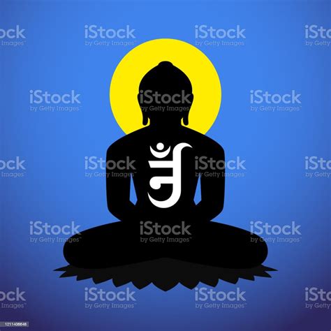 Silhouette Of Jain God With Aum Symbol Of Jainism Stock Illustration