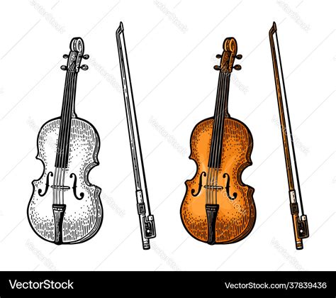 Violin With Bow Vintage Color Royalty Free Vector Image