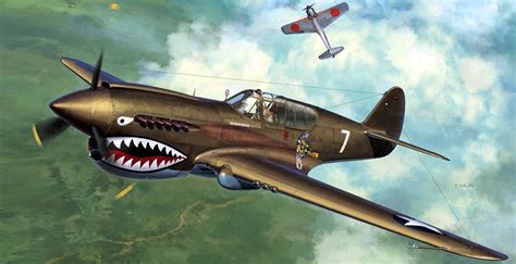 Pinturas Aviación II Guerra Mundial 1942 P 40 Warhawk Flying Tigers