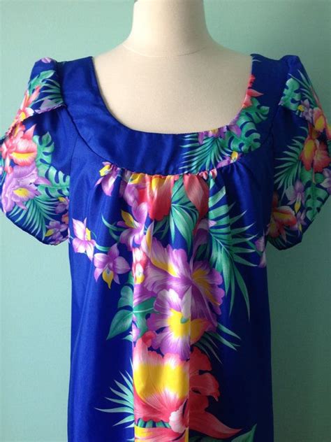 1970s Hawaiian Dress Blue Hawaii Vintage Vacation Beach Etsy