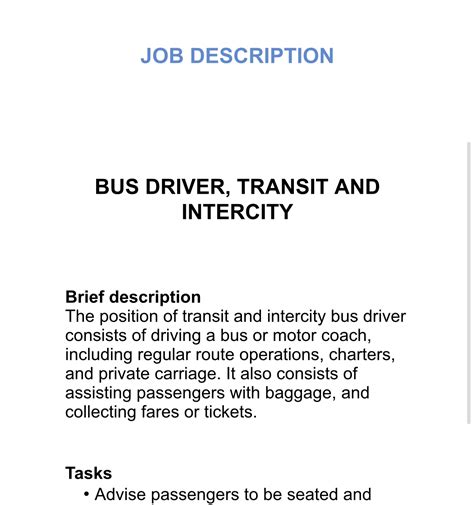 Bus Driver Transit And Intercity Job Description