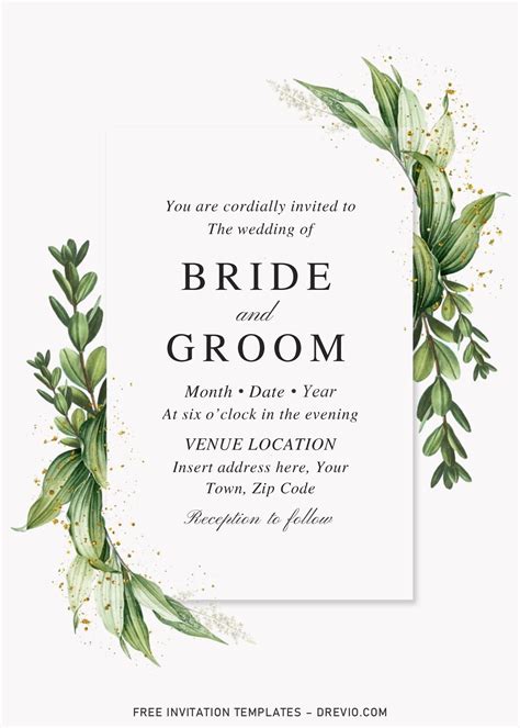 Free Botanical Leaves Wedding Invitation Templates For Word Download
