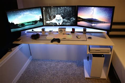 Custom White Desk For Pcxbox Triple Monitor Setup Battlestations