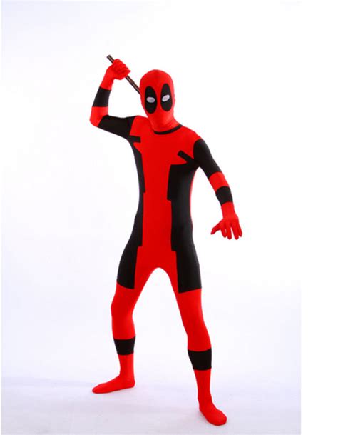 Have In Stock Classic Lycra Nylon Spandex Full Body Deadpool Costume With Mask Superhero Hoodie