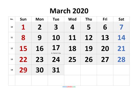 March 2020 Calendar With Holidays Printable Template Nocr20m51