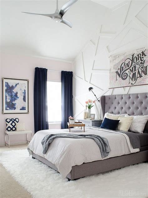 The white and light gray bedding in this room by catherine kwong also softens up the dark wood side table and moodier wallpaper. 50+ White and Grey Master Bedroom Interior Design Ideas ...