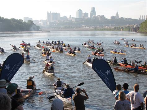 Racers at the start of the world's longest canoe and kayak race. #MR340
