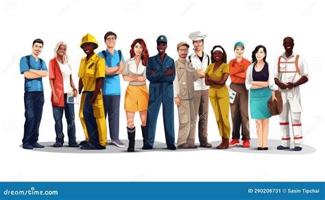 Illustration Of Group Of Diverse Multiethnic People With Different Jobs Stock Illustration