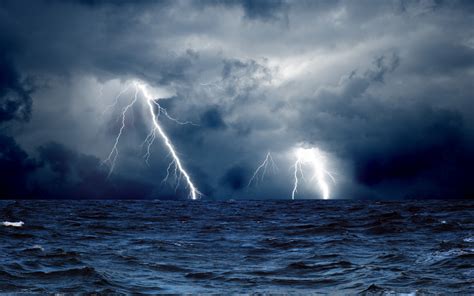 Wallpaper Sea Sky Lightning Storm Horizon Atmosphere Thunder
