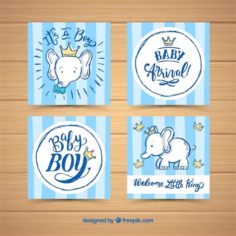 Free Vector Baby Cards Collection In Hand Drawn Style