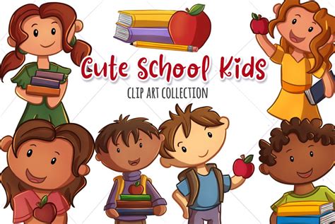 Cute School Kids Clip Art Education Illustrations ~ Creative Market