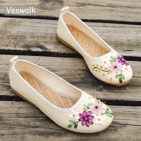 Buy Veowalk Vintage Embroidered Women Flats Flower