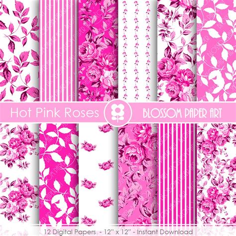 Pink Digital Paper Pink Digital Paper Pack Hot Pink Roses