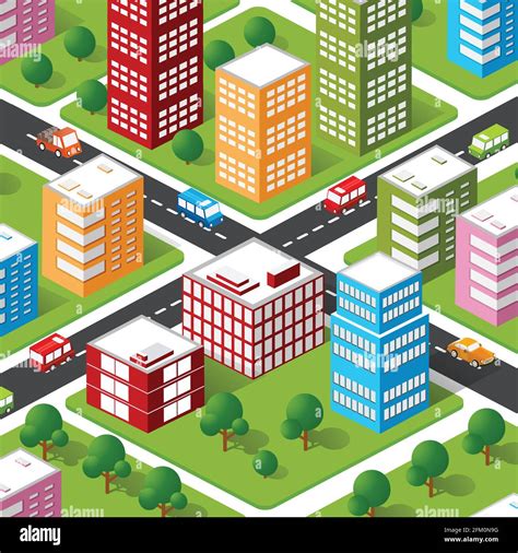 Isometric 3d Street Downtown Architecture District Part Stock Vector