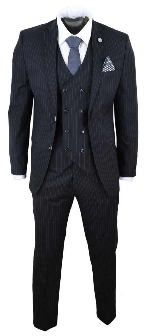 Mens Black 3 Piece Pinstripe Suit Buy Online Happy Gentleman United