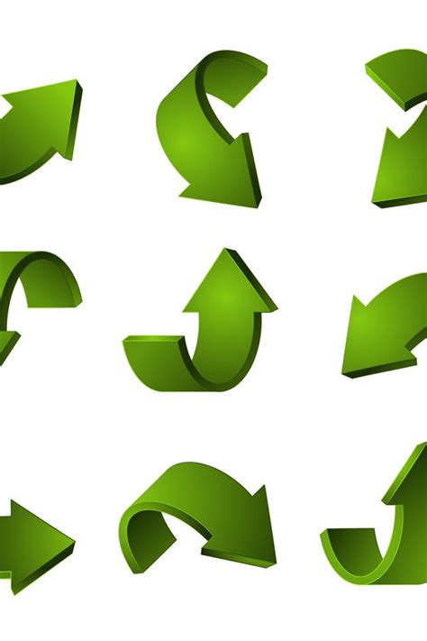 3D Green Arrows Set Vector Recycling Arrows Isolated On Whi