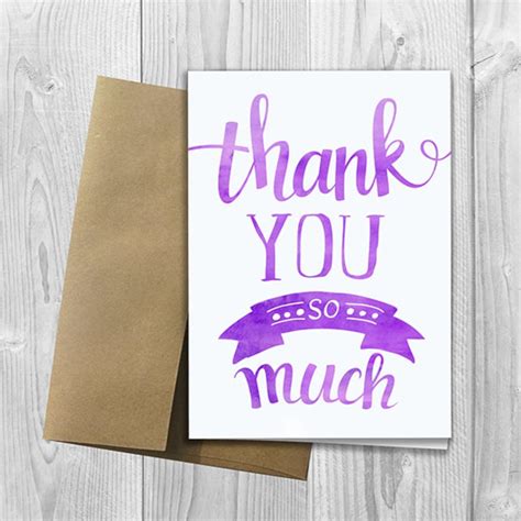 Printed Thank You So Much 5x7 Greeting Card Watercolor Thank Etsy
