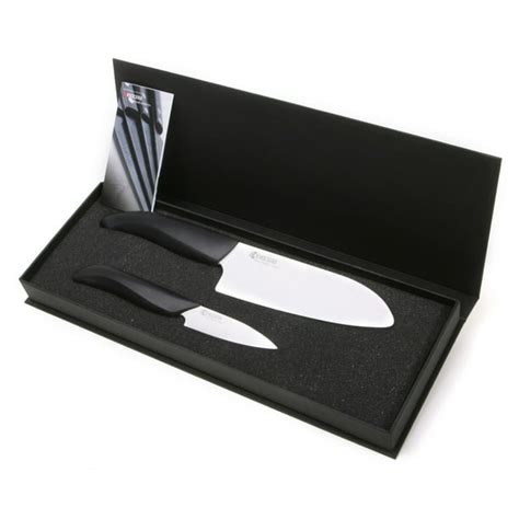 Kyocera Ceramic Knife Set 2 Pc 55 Santoku And 3 Paring Black Handle