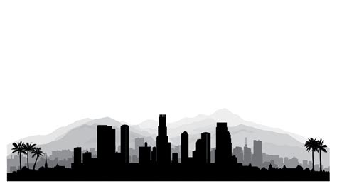 Los Angeles Skyline With Mountains Layered Silhouette For Study