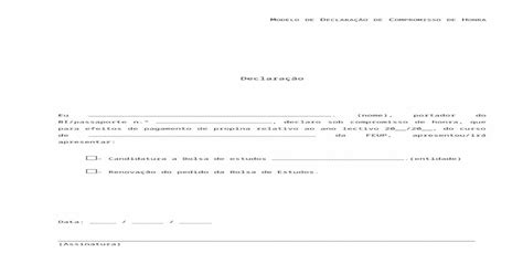 Modelo De DeclaraÇÃo De Compromisso De Honra