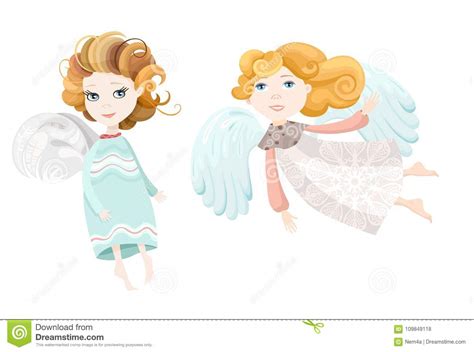 Cute Funny Beautiful Angels Illustration Stock Vector