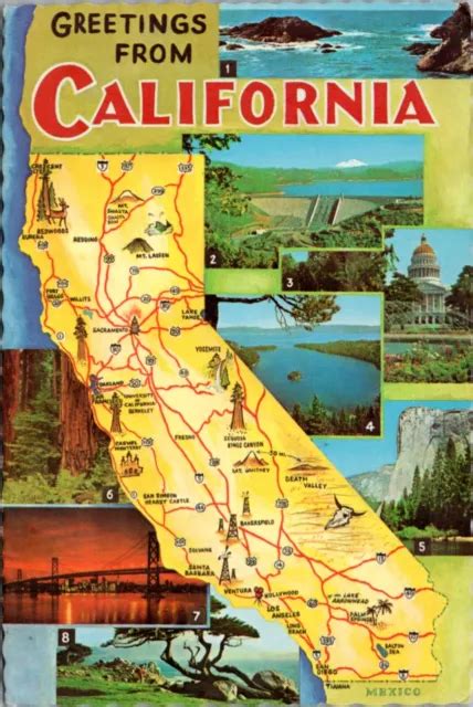 Postcard Map California Map Of Highways And Pictures 499 Picclick