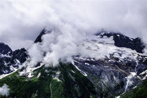 Mountain Landscape Mountains Forest Rocks Glaciers Snow Clouds Dombay Karachay Cherkessia