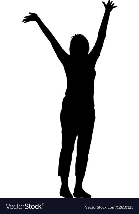 Black Silhouette Woman With Her Hands Raised Vector Image
