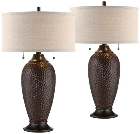 360 Lighting Modern Table Lamps 26 High Set Of 2 Hammered Oiled Bronze