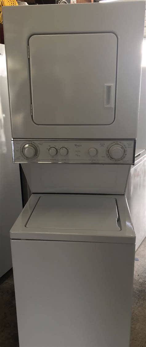 Most stackable washers and dryers are 77 to 80 inches tall (stacked), 27 inches wide, and 30 to 34 inches deep. Whirlpool white stackable washer and dryer heavy duty ...